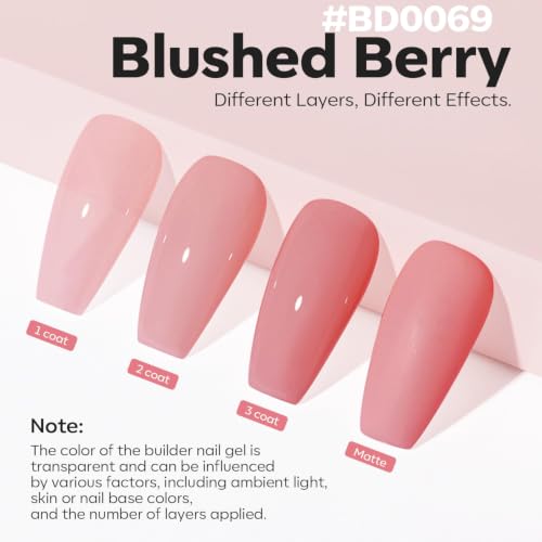 Image of modelones Builder Nail Gel, Nude Blush Berry Builder 8-in-One, Red Nude | Thickening Apex Building Strengthener Short Extension Rubber Color Base Gel Polish for Home DIY Salon GirlsLED Lamp Cured