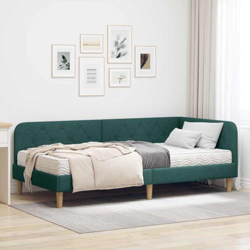 Amorsee Boxspringbett 100 x 200 cm mit Matratze, Einzelbett mit Matratze, Polsterbett 100 x 200 cm, Sofabett, Tagesbett, Bett 100 x 200 cm, Schlafzimmer, Kinderzimmer, Dunkelgrün