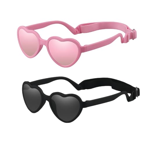Image of Baby Heart Sunglasses with Strap Flexible Polarized Heart Shaped Sunglasses for Toddler Newborn Ages 0-24 Months