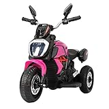 TOBBI Three-Wheeled Motorcycle for Kids 3-6 Years, Kids Ride On Motorcycle with Pedal, Music Story Playing, Colorful LED Lights, MP3 Player, Rose Red
