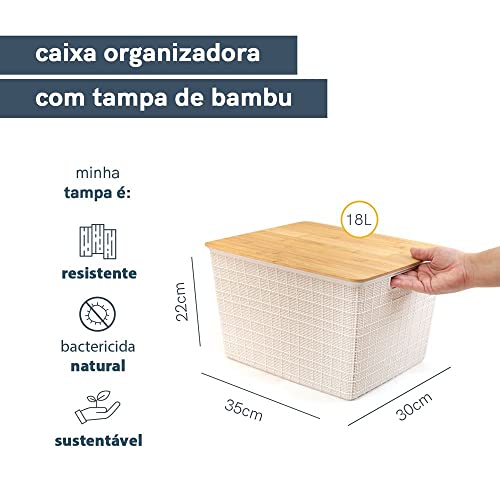 Oikos - Caixa Organizadora 18L com Tampa de Bambu Branca