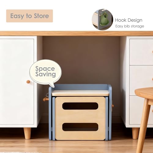 Image of Montessori Weaning Table and Chair Set, Adjustable Toddler Table, Grey | Adjustable Wooden Design for Meals, Learning, Play, and Everyday Routines