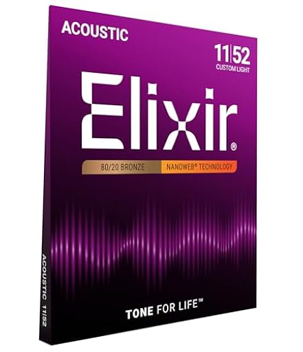 Elixir Cuerdas de guitarra acústica Strings de bronce en proporción 80/20 con recubrimiento NANOWEB, calibre ligero personalizado, 1 Pack, Custom Light (11-52) | Ya disponible en tu tienda friki favorita! En mundofriki.es! Elixir Cuerdas de guitarra acústica Strings de bronce en proporción 80/20 con recubrimiento NANOWEB, calibre ligero personalizado, 1 Pack, Custom Light (11-52) | Ya disponible en tu tienda friki favorita! En mundofriki.es!