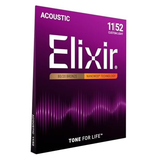 Elixir Cuerdas de guitarra acústica Strings de bronce en proporción 80/20 con recubrimiento NANOWEB, calibre ligero personalizado, 1 Pack, Custom Light (11-52)