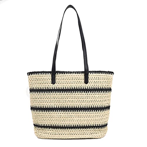 Bolso de playa de paja tejido para mujer miniatura 1