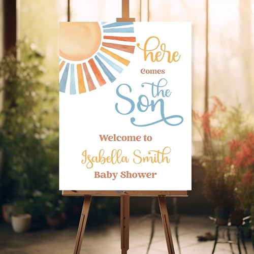 Here Comes the Son Welcome Sign, Sunshine Retro Boho Welcome Yard Sign, Boy Baby Shower Plastic Sign