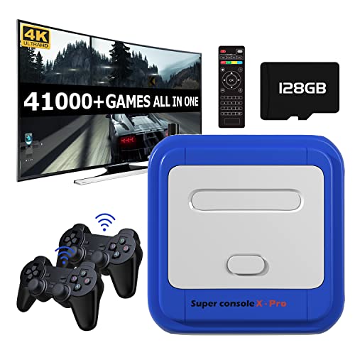 Kinhank Retro Video Sport Consoles,Tremendous Console X Professional Constructed-in 41,000+ Video games,Suitable with PS1/PSP/MAME and so forth,Gaming System for 4K TV HD/AV Output,WiFi/LAN,with Twin 2.4G Wi-fi Gamepads