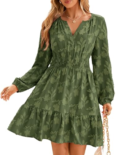 Image of BerryGo Womens Long Sleeve Mini Dress Casual A Line Flowy Loose Vacation Party Babydoll Fall Short Dresses with Pocket