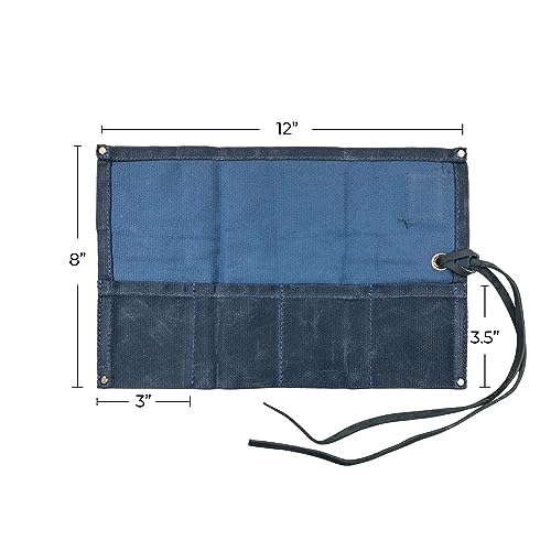 Image of Hide & Drink, Waterproof Waxed Canvas Travel Watch Roll Organizer with 4 Slots, Easy Carry On Watchlover Storage, Handmade Travel Case, Blue Mar
