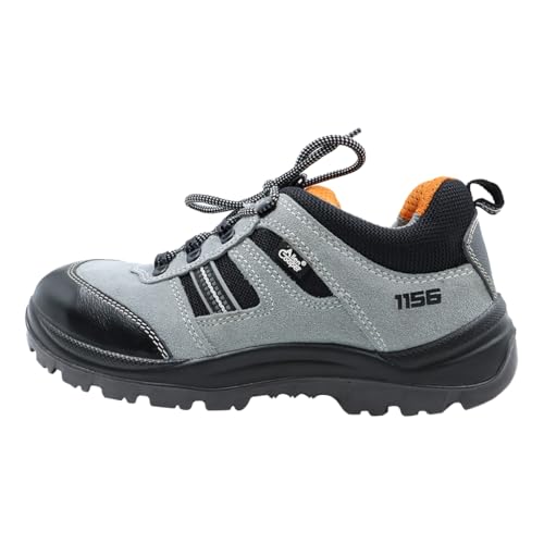 Image of Allen Cooper AC-1156 Safety Shoe - S.T - Grey Suede Leather - PU-D.D,D.C Antistatic -ISI Marked (UK Footwear Size System, Adult, Men, Numeric, Medium, 11)