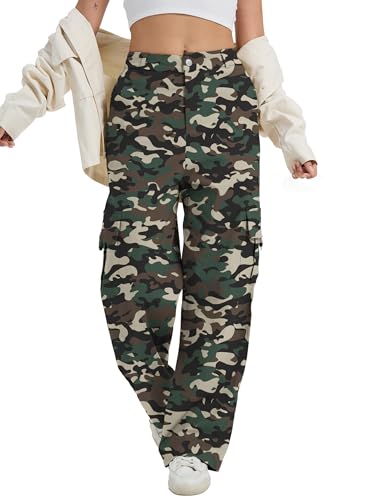 Image of Cargo Pants for Women High Waist Wide Leg Stretchy Pull On Baggy Casual Pants with Pockets