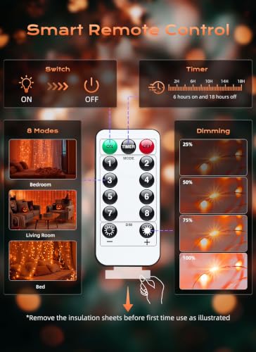 Image of Brightown 300 LED Fairy Curtain Lights, 9.8ft x 9.8ft Curtain String Lights