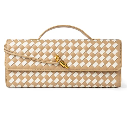 Image of Joryin Woven Purse for Women Evening Clutch Woven Leather Handbags Crossbody Bag Purse Formal Evening Bag, Vegan Leather