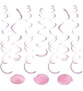 24 PCS Pink Hanging Swirl, Sparkle Ceiling Hanging Decorations, Plastic Streamer Party Decoration...