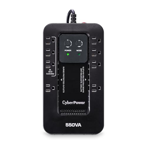 CyberPower EC550G Ecologic UPS Battery Backup and Surge Protector, 550VA/330W, 8 Outlets, ECO Mode, Compact, UL Certified