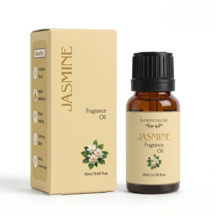 Image of Floryn Decor 15ml Aroma Oil Fragrance Oil for Diffuser, Candles, Soap & Aroma Therapy | Long Lasting Floral Scent | Premium Concentrated Aroma Oil (Jasmine)