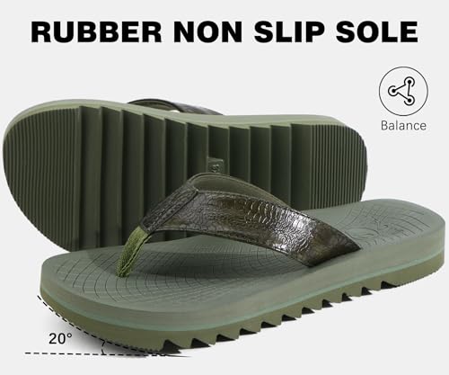 Image of ONCAI Flip Flops for Men, Mens Summer Beach Sandals with Faux Leather Straps and Comfort Cushion Yoga Mat, Arch Support Non Slip Soles US Size 7-15