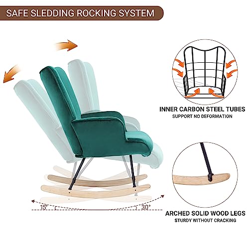 K Knowbody Rocking Chair Nursery, Boho Nursery Glider Rocker Modern Accent Chair For Bedroom, Living Room, Tufted Upholstered Armchair With Linen Fabric, Nursing Chairs For Mom And Baby, Green #TOP4