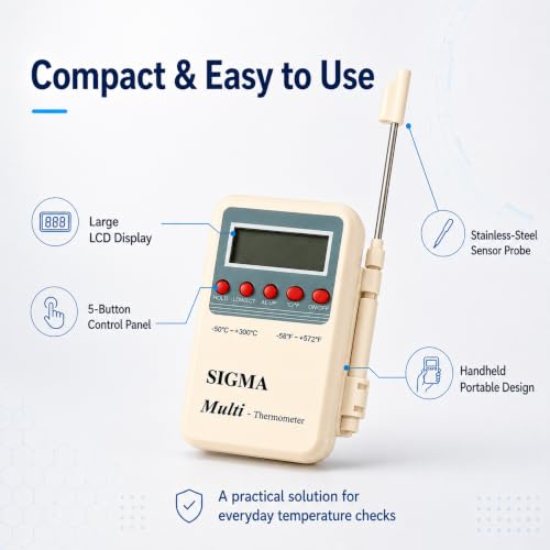 Image of Sigma Instruments Digital Temperature Meter /Thermometer with Sensor (-50C To 300C)