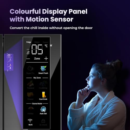 Image of Haier 630L Lumiere French Door 4 Door Side by Side Frost Free Refrigerator|Convertible|Wi-Fi|Inverter|Colourful Display Panel|Motion Sensor|My zone|Sun Lit Interior (HRB-700KGU1, Black Glass)