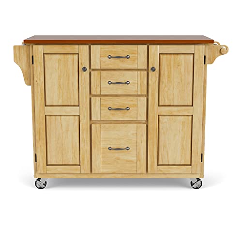 Home Styles Create-A-Cart Natural Two Door Kitchen Cart With Oak Top, With Solid Wood Construction, Adjustable Shelves, Towel Bar, Locking Casters, And Spice Rack #TOP1