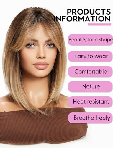 WOKESTAR Bob Wig with Fringe Short Blonde Color Wigs for Women Bob Style Synthetic Heat Resistant Bob Wigs - Image 4