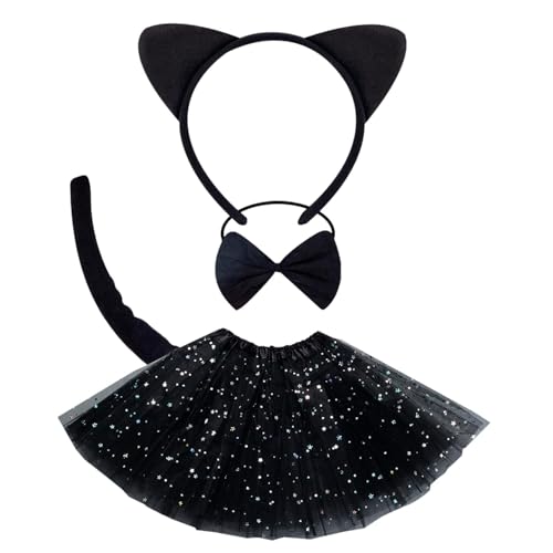 Uzndq Katzenkostüm Kinder,4pcs Katze Schwarz Kostüm Halloween...