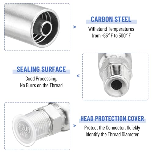Image of 12 Pack Hydraulic Hose Fittings: 3 /8 inch I.D. Hose x 3 /8 inch NPTF Male with Protection Cover, Hydraulic Hose End Crimp Fitting Kits Compatible with U-Series Hoses