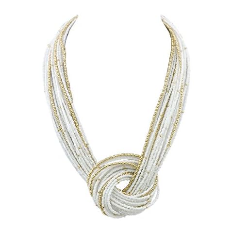 Bocar Seed Beads Multilayer Chunky Bib Statement Knot Necklace (NK-10316-white) Cover