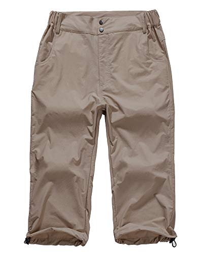 Jessie Kidden Women's Stretch Hiking Shorts, Outdoor Quick Dry Elastic Waist Casual Capri Pant (6012 Khaki, 28=US 6)