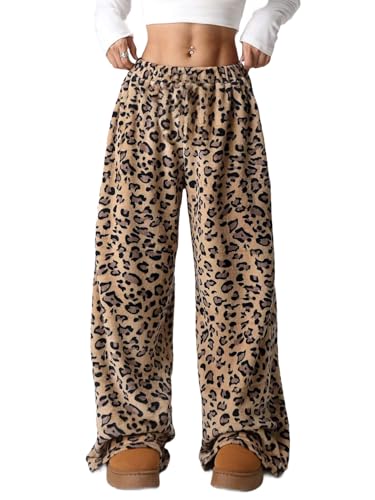 Pantalon de survêtement léopard taille haute avec coupe fluide et ample stretch pour femme