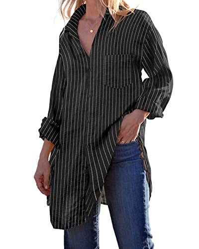 Runcati Womens Button Down Shirts Linen Cotton Long Sleeve Blouse Tunic Tops Cover Up Shirt Loose Beach Bikini Dress