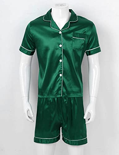 Men's Silk Satin Pajamas Set Short Sleeve Top Shirt Casual Shorts Sleepwear3