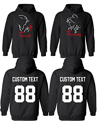 ShirtStarZone Her Beast and His Beauty Couples Matching Hoodies, Custom Hoodies Matching Couples Hoodies, Valentine's Day Gift Black, Small-5x-Large