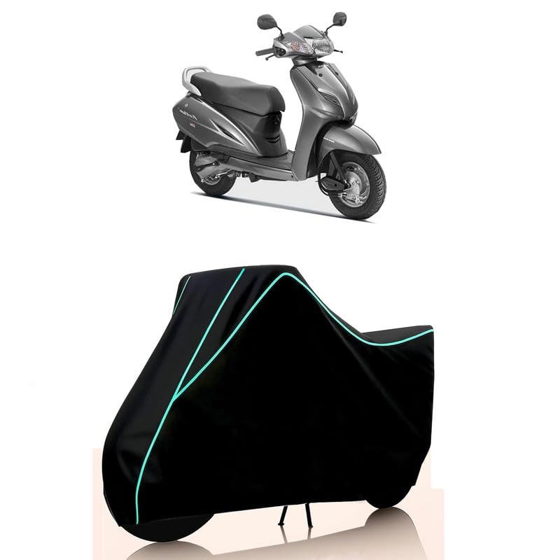 Image of Scooty Cover Water Resistant for Activa 110 cc | Universal Scooter & Bike Cover | Heavy Duty UV Dust, Rain & Scratch Protection | Elastic Fit All Weather Indoor Outdoor | Black with Blue Piping