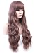 COSYCODE 26 inches Milky Lavender Long Wavy Wig with Bangs Glueless Synthetic Halloween Party Wigs