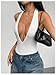Milumia Women's Deep V Neck Halter Bodysuit Backless Slim Fit Sexy Top White Medium
