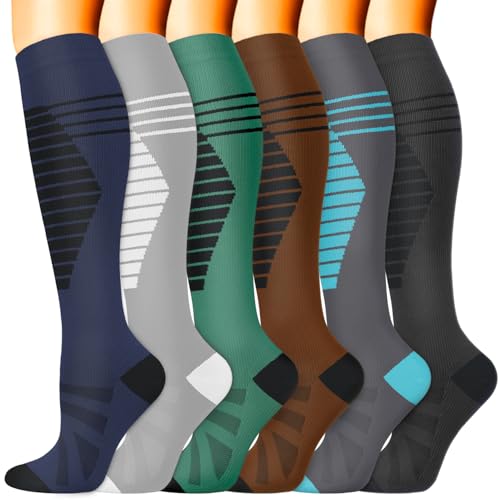 Image of Sooverki Compression Socks for Women & Men 6 Pairs is Best Supportive Knee High Stockings for Circulation, Travel, Nurses