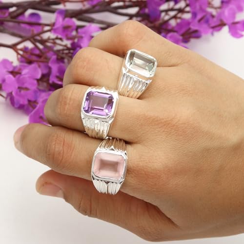 Bague améthyste verte homme argent alliance durable sans ternir