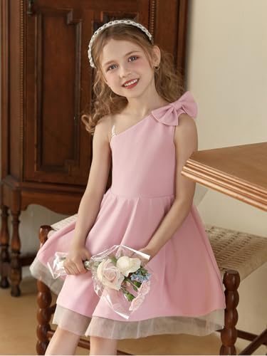 One Shoulder Flower Girl Dress for Wedding Short Birthday Formal Party Dress with Bow Knot4