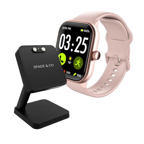 Image of Spade & Co Health Smartwatch 4 Bundle with Charging Dock - Heart Rate, Sleep & SpO2 Monitor, Pedometer, 10+ Day Battery, Answer /Make Calls, IP68 Waterproof, iOS & Android - Rose Gold