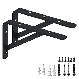 J K Mart L Shape Heay Duty Metal Bracket for Wall Mounted Shelves | Powder Coated Angle Brackets with Screws (4x4 Inch, Black) - Set of 2