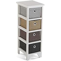 Estanteria Cajones Baño Versa Lingbo Mueble para el Baño Auxiliar, Cajonera con 4 cajones para organizar, Almacenaje Moderno y Divertido, Medidas (Al x L x An) 72 x 30 x 25 cm, Madera y Plástico, Color Blanco