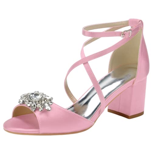 Sandales à lanières en strass de 6 cm d'une finition haut de gamme rose femme