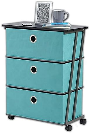 3-Drawer Wide Storage Cart in Aqua