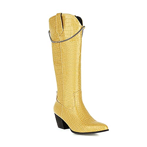 Stool 6CM/2.36INWomen's Fashion Pointed Side Zipper chuny Heel Sexy Elegant Ladies Knee-Length Boots Nightclub Boots high Knee-Length Boots chuny Heel Super high-Heeled Knight Boots