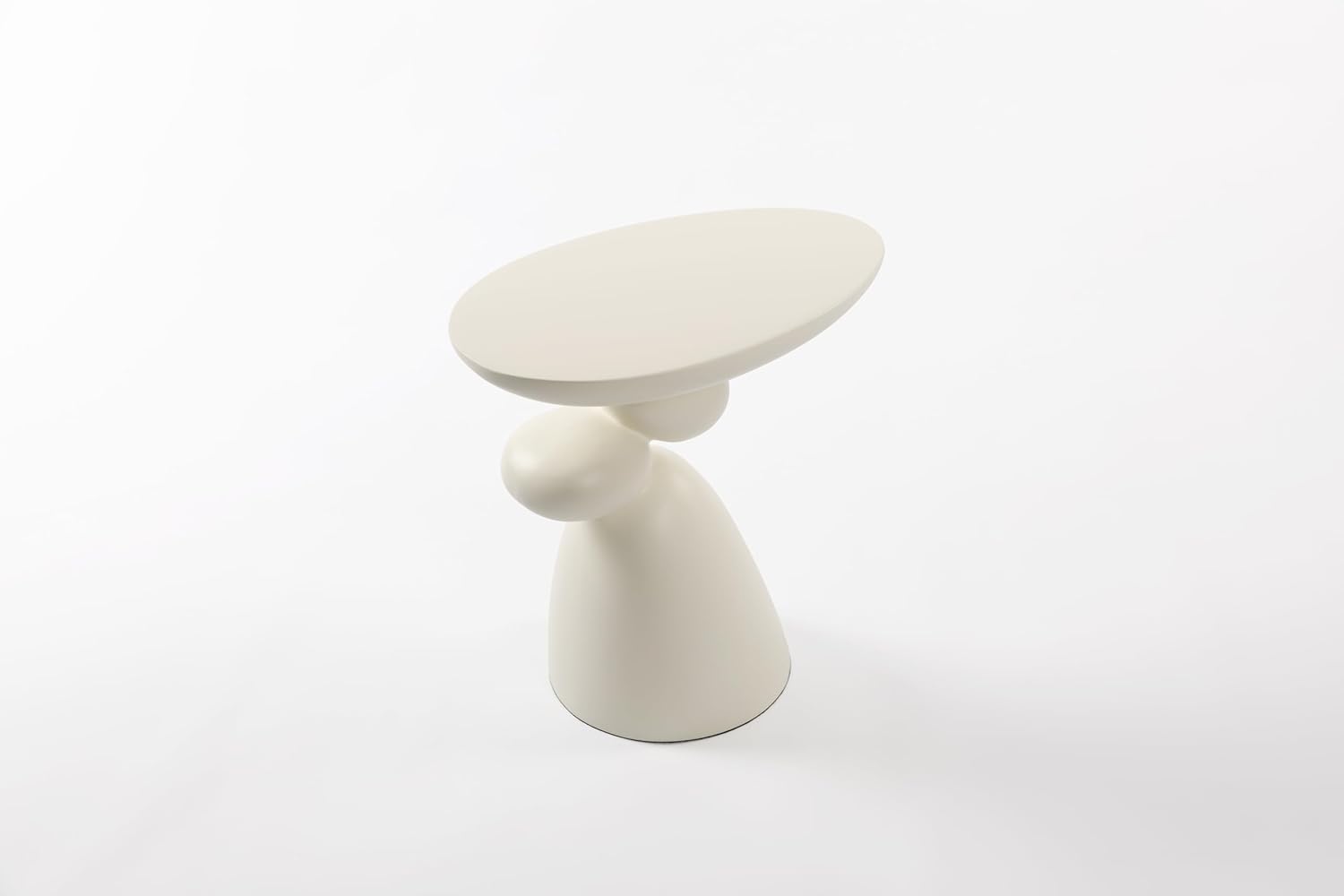 Lucky Stone End Table, Fiberglass Side Table, Modern Minimalist Oval Corner Table, Accent Coffee Table with Decor, for Living Room Bedroom Guestroom, 19.7'' H (White)