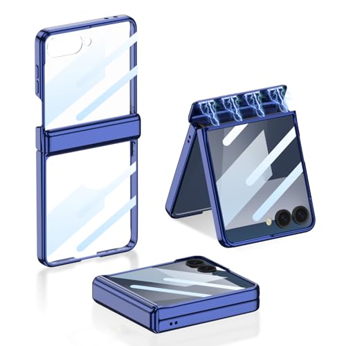 Image of Midkart Magnetic Case Compatible with Samsung Galaxy Z Flip 7 Release 2025 Hinge Protection Electroplated Anti-Yellowing Camera Protection Cover, Transparent & Blue