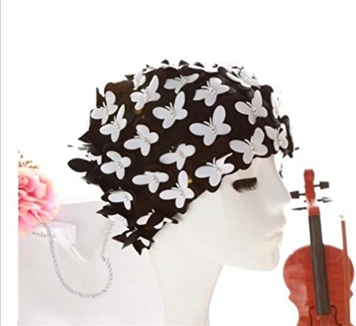 Bonnet de bain cheveux longs fait main avec fleurs et perles HLMme