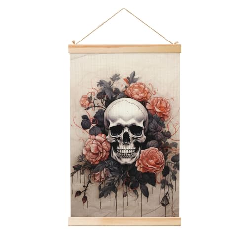 Décoration d'intérieur originale : Toile suspendue crâne antique et fleurs 50,8 x 76,2 cm
